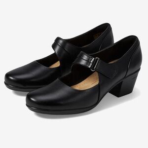 Clarks Collection Emslie Lulin Mary Jane Pumps Black Leather Size 7.5 Wide EUC